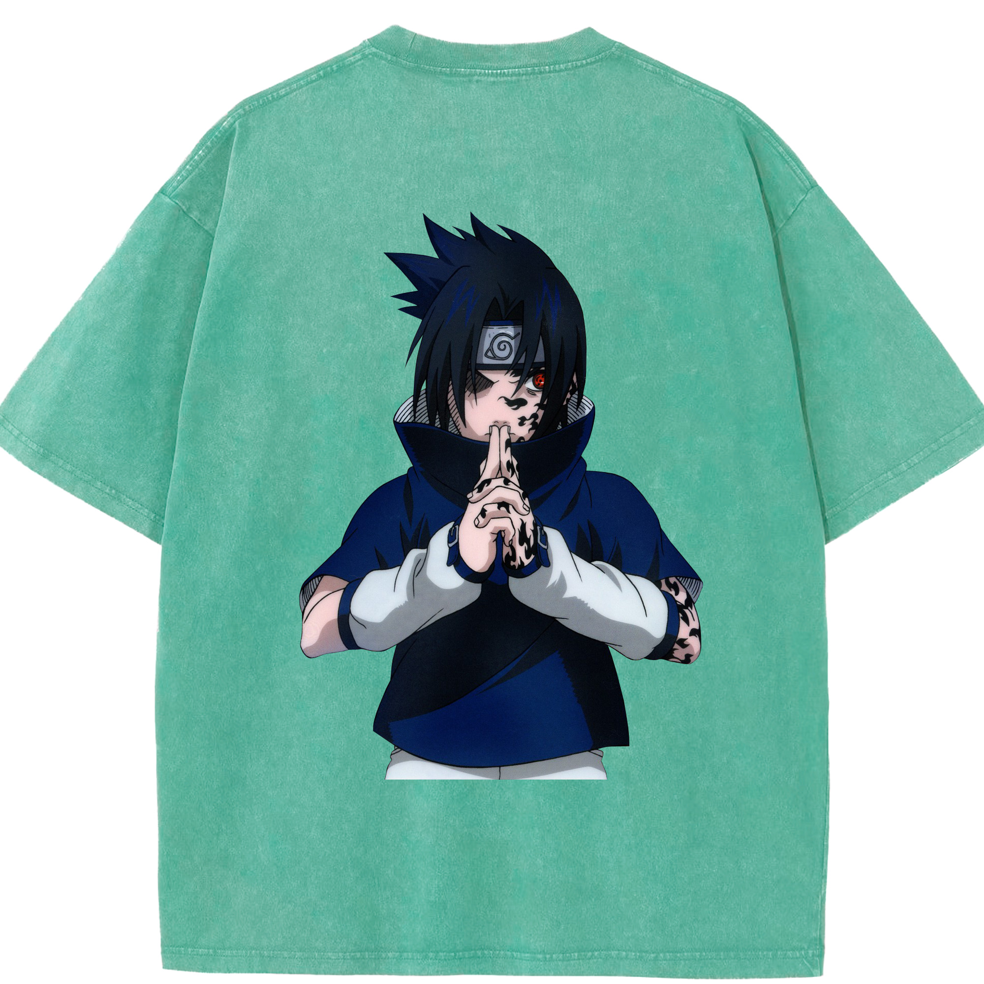 （画像用） NARUTO -ナルト- うちは サスケ Uchiha Sasuke 綿100% ヴィンテージ風 半袖Tシャツ（背面プリント）